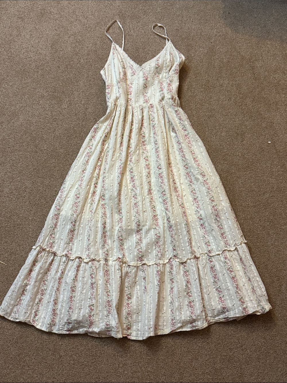 Cider Floral Ivory Maxi Sundress with Pink Accents